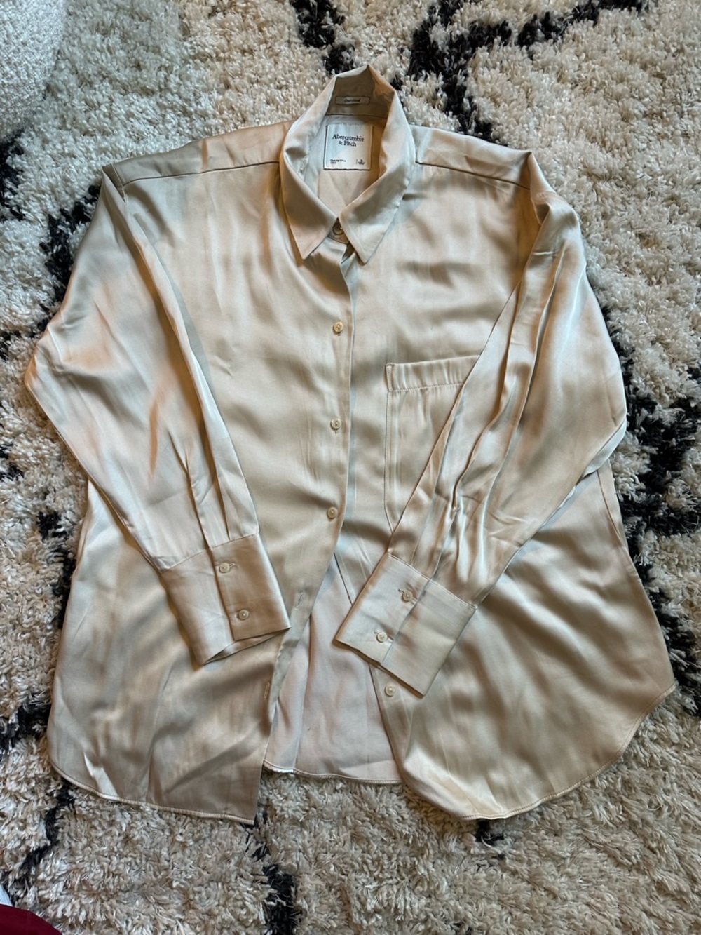 Abercrombie & Fitch Cream Silk-Blend Button-Up Dress Shirt